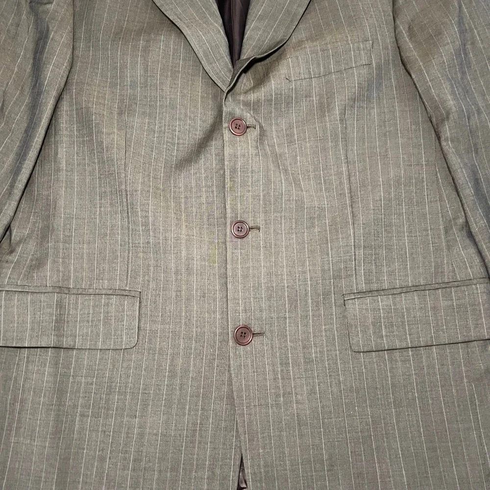 ADOLFO Made in Italy Mens 40R Pinstripe‎ Wool Super 120s Blazer Brown